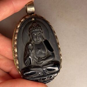Buddha Pendant Natural Stone 925 Sterling Silver